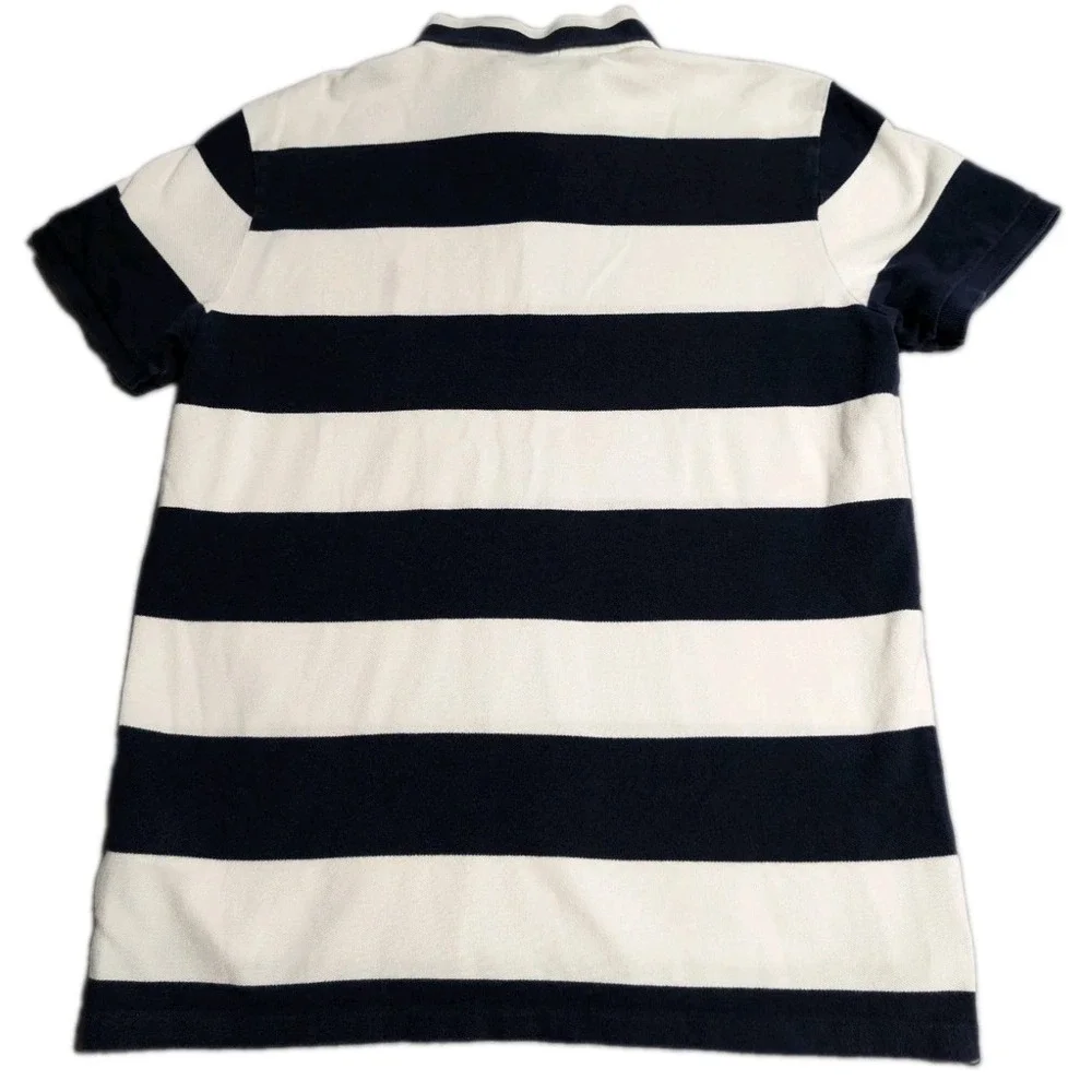 Polo Ralph Lauren Custom Slim Fit Polo Shirt Mens Large Rugby Stripe White Navy